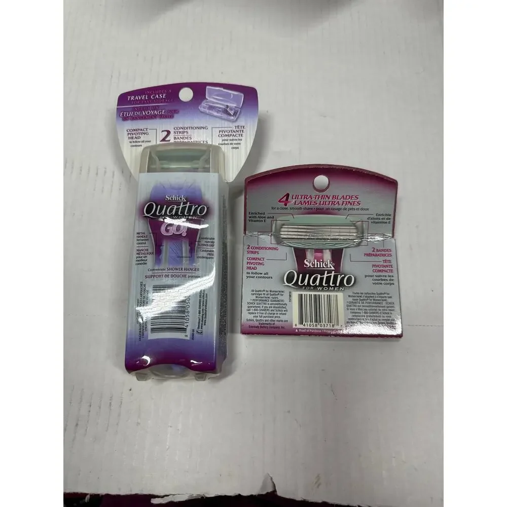 Schick Quattro Women On‎ The Go Razor 6 Cartridges Shower Hanger Travel Case